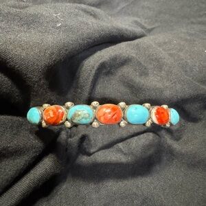 Vintage Navajo Cuff —  Turquoise & Red Coral by Running Bear Workshop